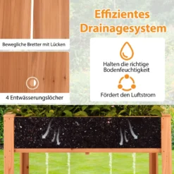Holz Hochbeet mit Spalier & Ablage Blumenbeet mit Ablauflöchern Gartenbeet Pflanzkasten Braun