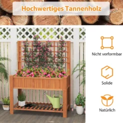 Holz Hochbeet mit Spalier & Ablage Blumenbeet mit Ablauflöchern Gartenbeet Pflanzkasten Braun
