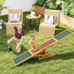 Holz-Hund Agility Wippe Hunde-Übungs- & Spielset Outdoor-Laufspielzeug Kletterplattform Gelb