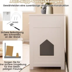 Holz Katzenschrank mit 2 Schubladen & Doppeltüren & Offenen Fächern katzentoilette