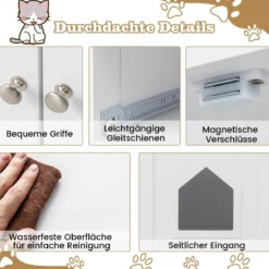 Holz Katzenschrank mit 2 Schubladen & Doppeltüren & Offenen Fächern katzentoilette