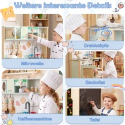 Holzküche für Kinder Spielküche aus Holz mit Licht & Sound Kinderküche mit Zubehör Grün