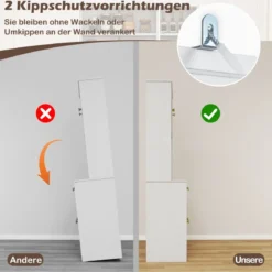 Holz Küchenschrank mit Rattantüren & 2 Steckdosen & 2 USB-Anschlüssen Buffetschrank Weiß