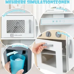 Holz Kinderküche inkl. 18 Zubehör Spielküche mit Spüle & Mikrowelle Spielzeugküche