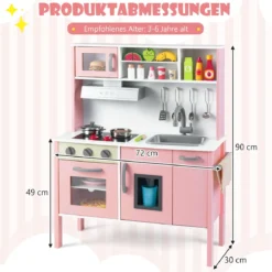 Holz Kinderküche inkl. 18 Zubehör Spielküche mit Spüle & Mikrowelle Spielzeugküche