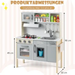 Holz Kinderküche inkl. 18 Zubehör Spielküche mit Spüle & Mikrowelle Spielzeugküche