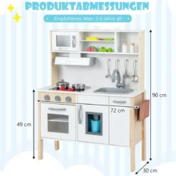 Holz Kinderküche inkl. 18 Zubehör Spielküche mit Spüle & Mikrowelle Spielzeugküche