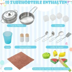 Holz Kinderküche inkl. 18 Zubehör Spielküche mit Spüle & Mikrowelle Spielzeugküche