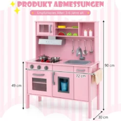 Holz Kinderküche inkl. 18 Zubehör Spielküche mit Spüle & Mikrowelle Spielzeugküche