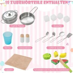 Holz Kinderküche inkl. 18 Zubehör Spielküche mit Spüle & Mikrowelle Spielzeugküche