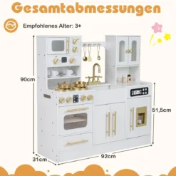 Holz Kinderküche mit Herd & Spüle Holzküche mit Licht & Sound Spielküche inkl. Zubehör Weiß