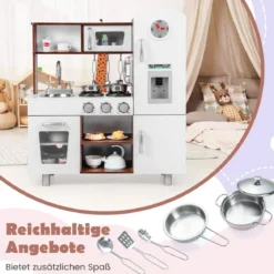 Holz Kinderküche mit Licht & Sound & Herd & Mikrowelle & Ofen & Utensilien Spielküche