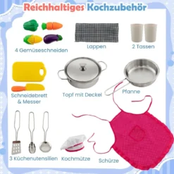 Holz Kinderküche mit Licht & Sound & Wasserspender & Waschmaschine & Zubehör Spielküche