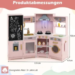 Holz Kinderküche mit Licht & Sound Eck Spielküche mit Tafel & Mikrowell & Spüle Holzküche Rosa