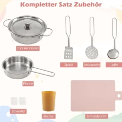 Holz Kinderküche mit Licht & Sound Eck Spielküche mit Tafel & Mikrowell & Spüle Holzküche Rosa