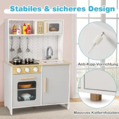 Holz Kinderküche mit Mikrowelle & Herd & Spüle & Backofen Spielküche Kinder Küche Weiß