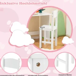 Holz Kinderschreibtisch Set mit Stuhl & Bücherregal & Schrank & Pinnwand Schreibtisch Weiß