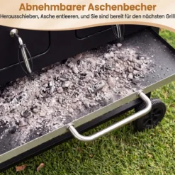 Holzkohlegrill mit Deckel Grillwagen mit Rädern & Abdeckhaube Kugelgrill mit Deckelthermometer