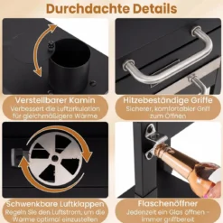 Holzkohlegrill Outdoor Grillwagen mit 2 Seitentischen Großer Räuchergrill mit Rollen