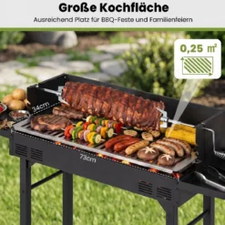 Holzkohlegrill Outdoor Tragbarer Campinggrill mit Integriertem Thermometer aus Metall Schwarz