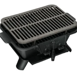 Holzkohlegrill tragbarer gusseiserner Barbecue-Grill BBQ Minigrill Tischgrill für Picknick 2-stufige Grillhöhe 40x27x18cm Schwarz
