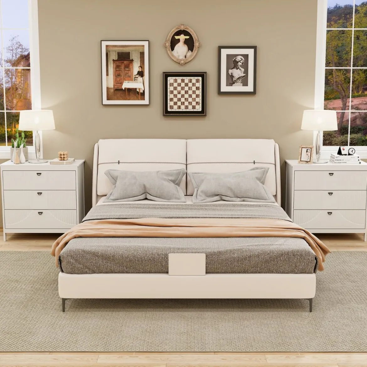 Holz Kommode mit 3 Schubladen & Metallgriffe Modern Sideboard Schubladenschrank