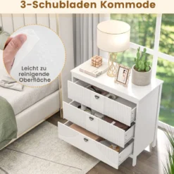 Holz Kommode mit 3 Schubladen & Metallgriffe Modern Sideboard Schubladenschrank