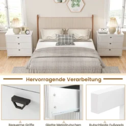 Holz Kommode mit 3 Schubladen & Metallgriffe Modern Sideboard Schubladenschrank