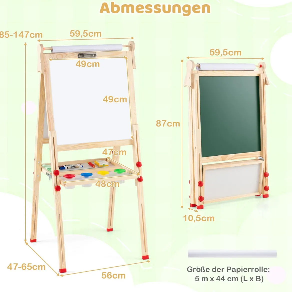 Holz-Kunststaffelei für Kinder 3-in-1 klappbare doppelseitige magnetische Staffelei mit Whiteboard Tafel Natur