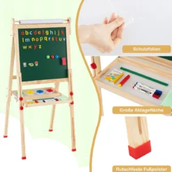 Holz-Kunststaffelei für Kinder 3-in-1 klappbare doppelseitige magnetische Staffelei mit Whiteboard Tafel Natur