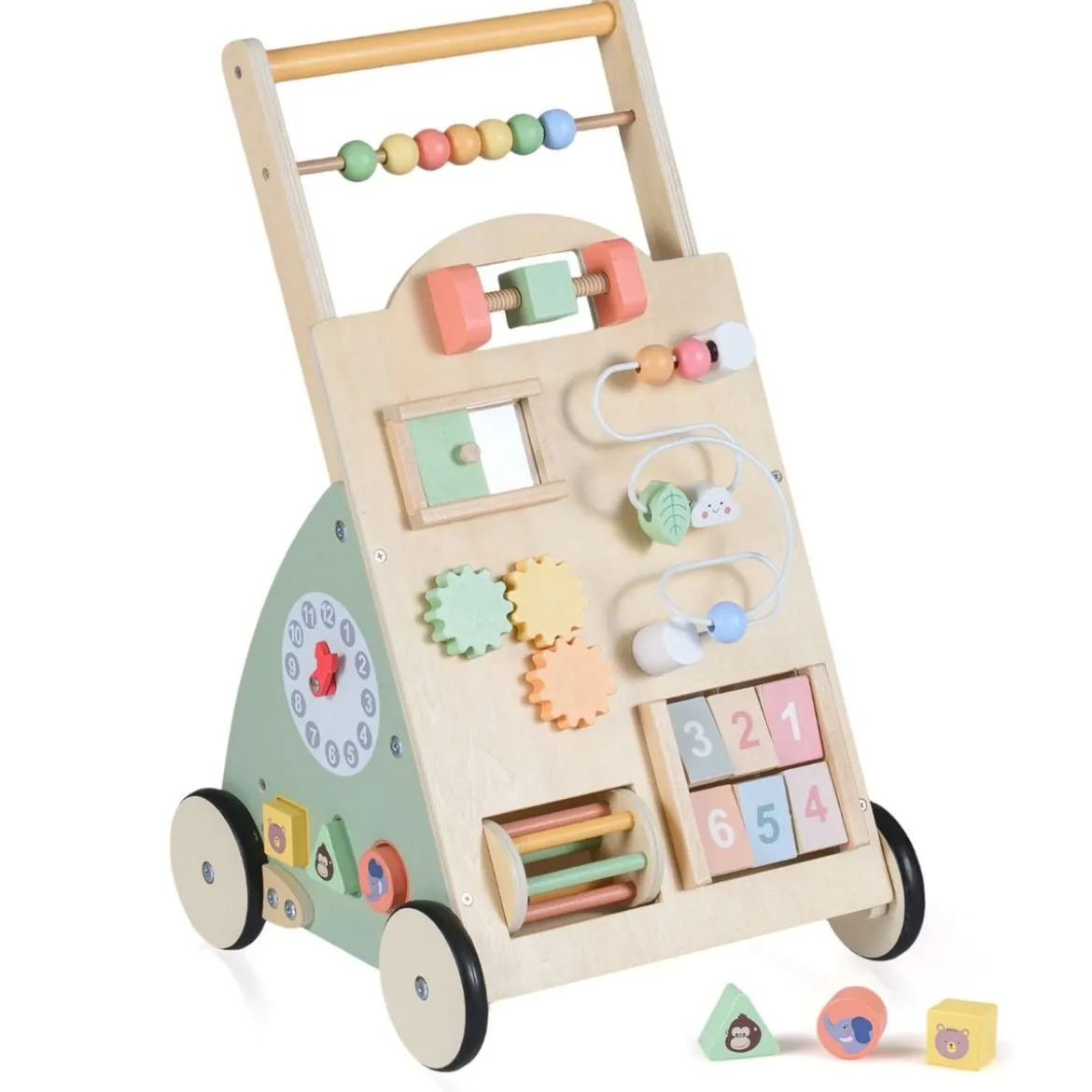 Holz Lauflernhilfe mit Rädern & Aufbewahrungskorb Lauflernwagen Schiebewagen für Babys