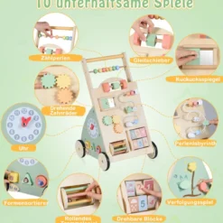 Holz Lauflernhilfe mit Rädern & Aufbewahrungskorb Lauflernwagen Schiebewagen für Babys