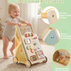 Holz Lauflernhilfe mit Rädern & Aufbewahrungskorb Lauflernwagen Schiebewagen für Babys