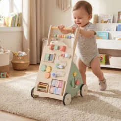 Holz Lauflernhilfe mit Rädern & Aufbewahrungskorb Lauflernwagen Schiebewagen für Babys