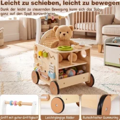 Holz Lauflernwagen mit Abgerundete Kanten für Jungen & Mädchen ab 1 Jahr 35,5 x 31,5 x 50,5 cm