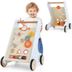 Holz Lauflernwagen mit Formensortierer Steh-Lernwagen für Jungen und Mädchen Weiß