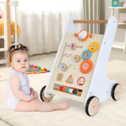 Holz Lauflernwagen mit Formensortierer Steh-Lernwagen für Jungen und Mädchen Weiß