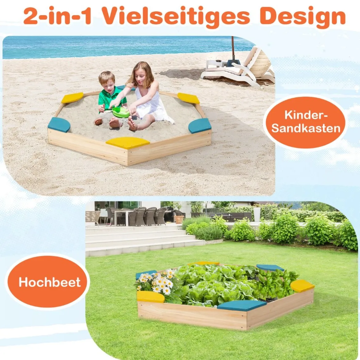 Holz-Sandkasten für den Außenbereich Buddelkiste aus Zedernholz 140 x 122 x 14 cm