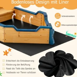 Holz-Sandkasten in Piratenschiff-Optik mit Sitzbank und Flagge Holz-Piratenschiff Kinder-Sandkasten 154 x 78 x 100 cm