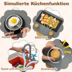 Holzsandkasten mit Küchenzubehör & Eingebauter Sitzbank & Bodenauskleidung Sandkasten