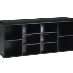 Holz Schuhbank mit Sitzfläche & 10 Offenen Fächern Schuhregal 104 x 30 x 48 cm Schwarz