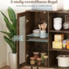 Holz Sideboard Küchenschrank mit Glastür & Verstellbarem Weinregal & Glashaltern Kommode