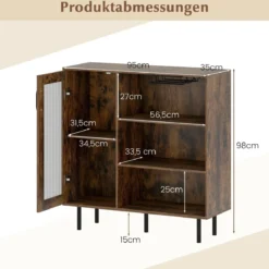Holz Sideboard Küchenschrank mit Glastür & Verstellbarem Weinregal & Glashaltern Kommode