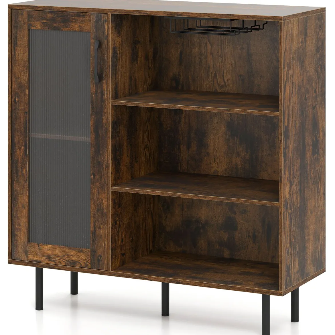 Holz Sideboard Küchenschrank mit Glastür & Verstellbarem Weinregal & Glashaltern Kommode