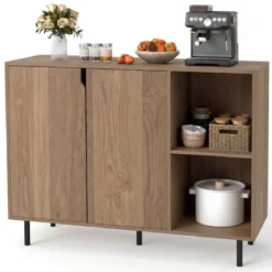 Holz Sideboard mit 4 Fächern & 2 Türen & Verstellbare Ablagen Buffetschrank Natur