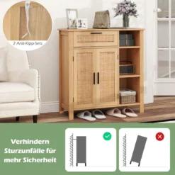 Holz Sideboard mit Rattangeflecht Türen & Schubladen Buffetschrank Küchenschrank Küchenbuffet
