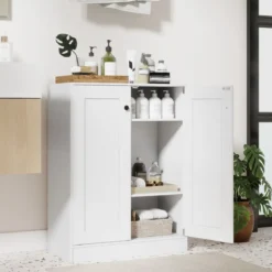 Holz Sideboard mit Türen & Verstellbaren Regalen Buffetschrank Bodenablageschrank Weiß