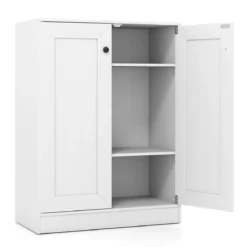 Holz Sideboard mit Türen & Verstellbaren Regalen Buffetschrank Bodenablageschrank Weiß