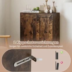 Holz Sideboard mit Türen & Verstellbaren Regalen Buffetschrank Bodenablageschrank Rustikales Braun