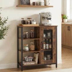 Holz Sideboard mit Tür & Verstellbaren Einlegeböden Küchenschrank Vintage Buffetschrank Braun